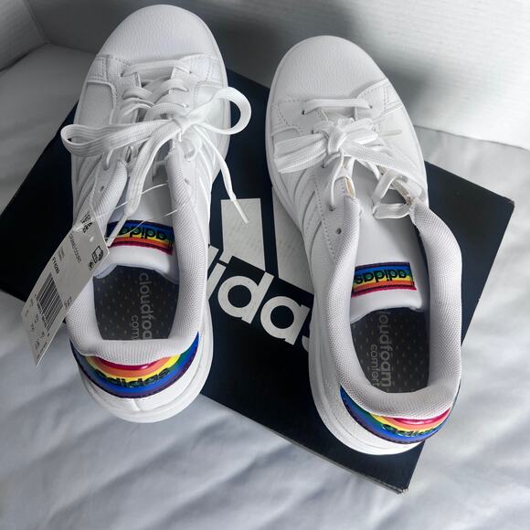 Hard to Find NWT Adidas Grand Court Pride Rainbow White Sneakers FY4289 W 8 - Picture 2 of 10